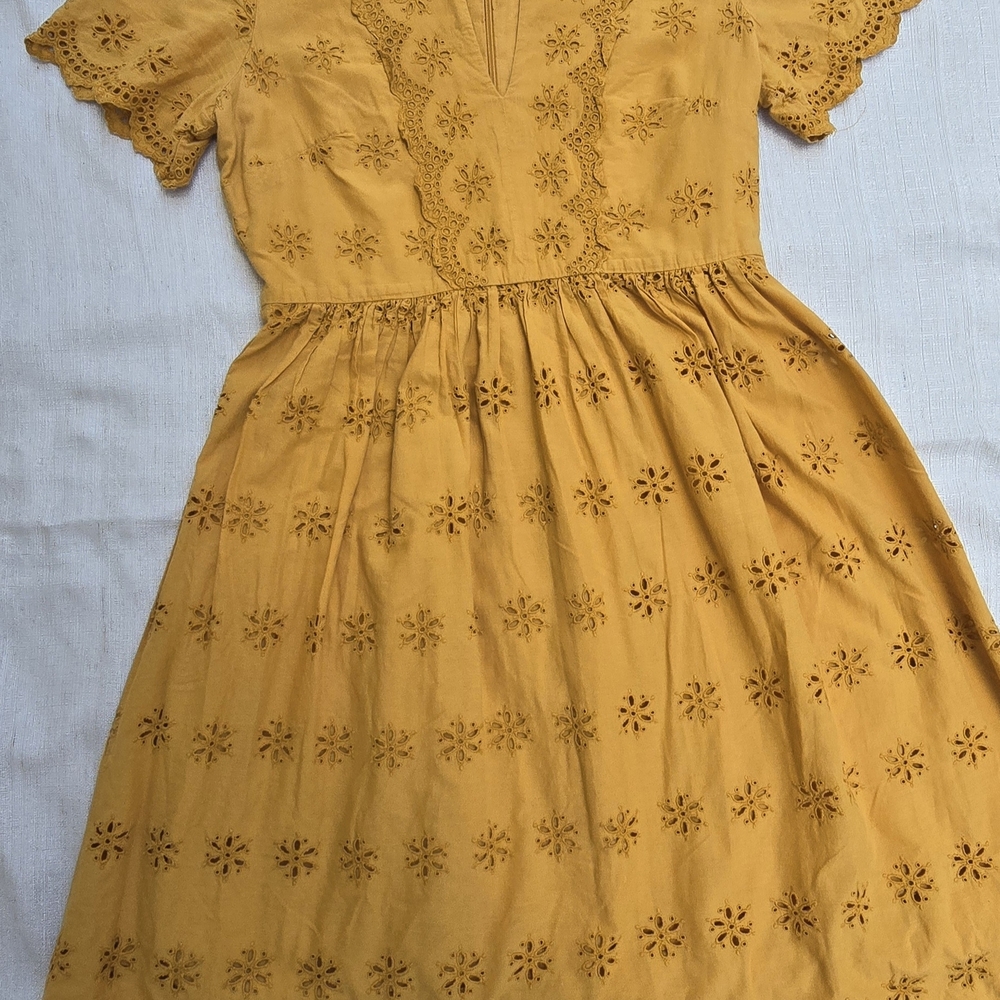 Madewell Yellow Eyelet V‑Neck Mini Dress